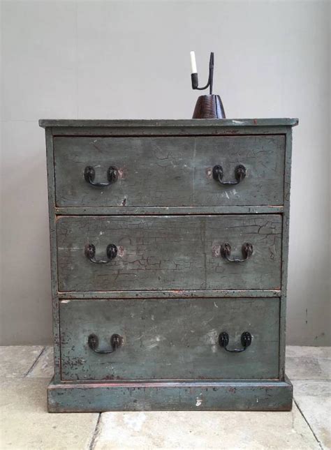 Late Victorian Pine Chest of Three Drawers in Original Paint in Banks of Drawers & Chest of Drawers