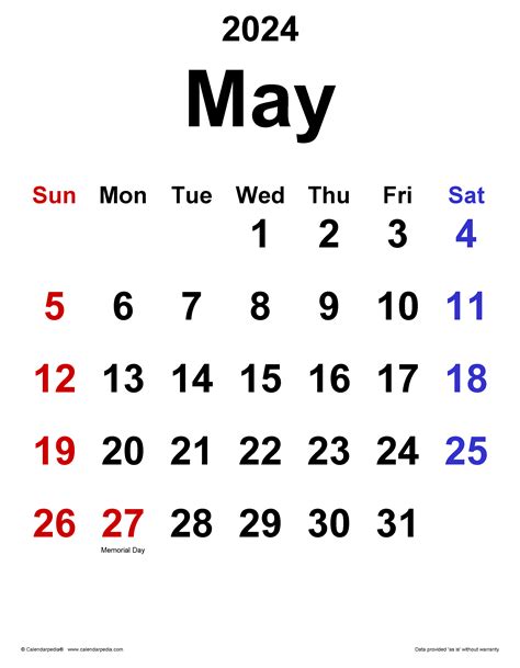 May 2024 Calendar Templates For Word Excel And Pdf