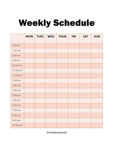 Half Hour Weekly Schedule Printable Half Hour Daily Schedule Etsy