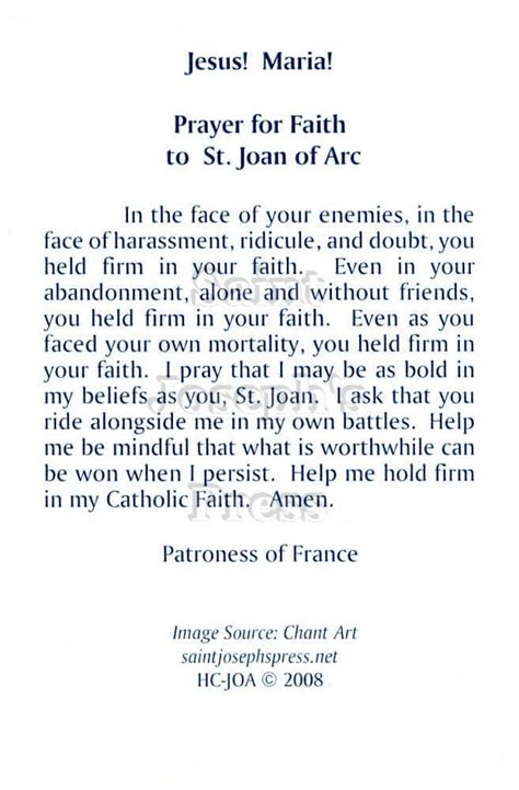 St Joan Of Arc Prayer Card Saint Josephs Press