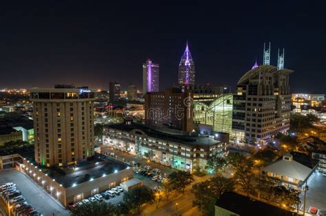 Downtown Mobile Alabama City Lights At Night Stock Photo Image Of