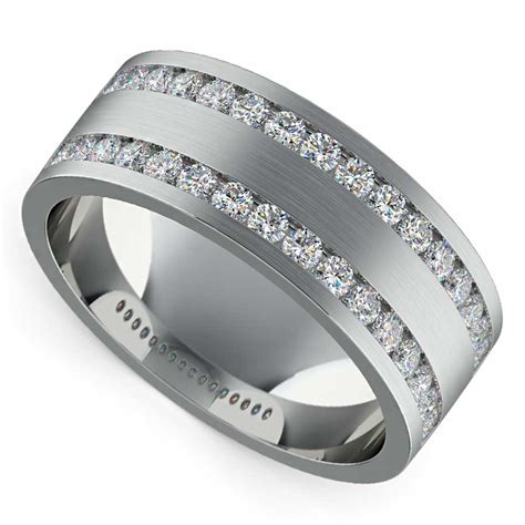 Double Channel Diamond Mens Wedding Ring White Gold 1 