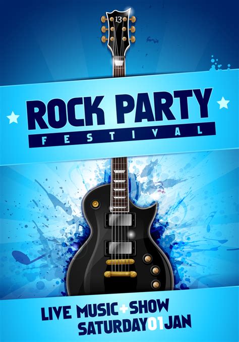 Rock Festival Party Poster With Guitar Vector 14 Free Download