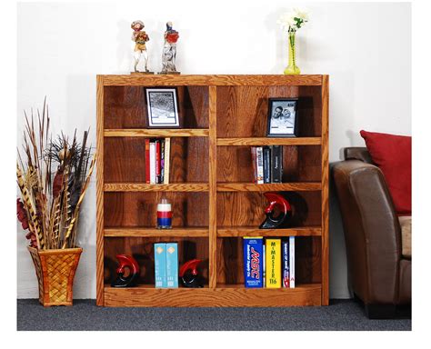 Concepts In Wood 8 Shelf Double Wide Wood Bookcase 48 Inch Tall Oak
