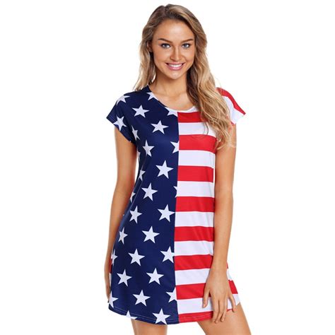 4th Of July Us American Flag Print Party Dress For Women Elegant Ladies