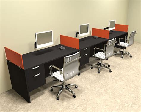 Three Person Orange Divider Office Workstation Desk Set Ot Sul Spo28