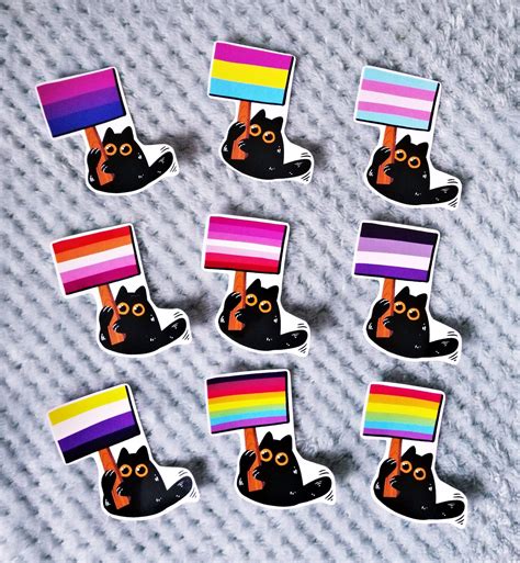 Black Cat Lgbtq Pride Flag Sticker Etsy