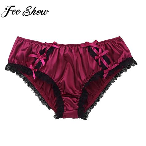 sexy mens shiny soft underwear homme ruffled floral lace smooth satin lingerie stretchy bikini