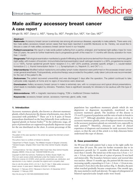 Pdf Male Axillary Accessory Breast Cancer A Case Report