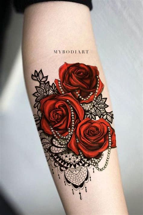 Popular Rose Floral Flower Black Chandelier Lace Forearm Tattoo Ideas