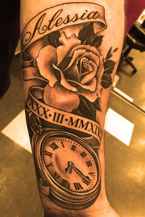 On a bed of roses, a clock with angel wings rests. 5 Roses Tattoos Design and Meaning - Rose and Clock ...