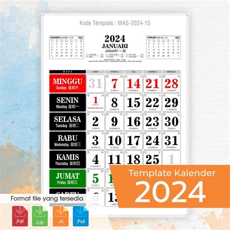 Jual Desain Kalender 2024 Lengkap Dengan Kalender Jawa Hijriyah 1445