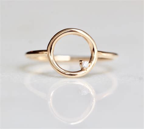 14k Open Circle Ring Circle Diamond Ring Modern Circle Ring Etsy Uk