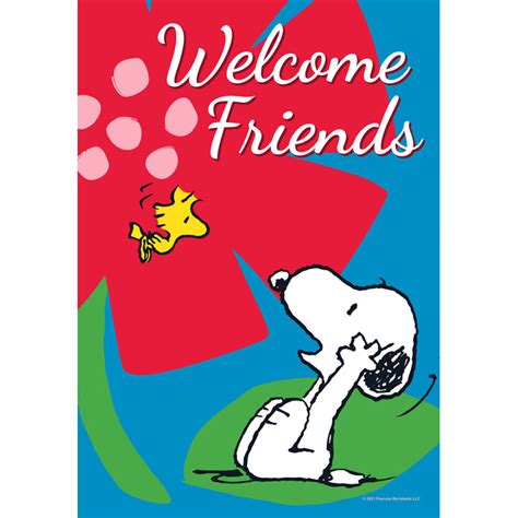 Back Yard Glory Peanuts Welcome Friends Snoopy And Woodstock House Flag