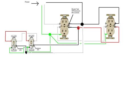 wiring  split circuit outlets controlled   switches power  coming