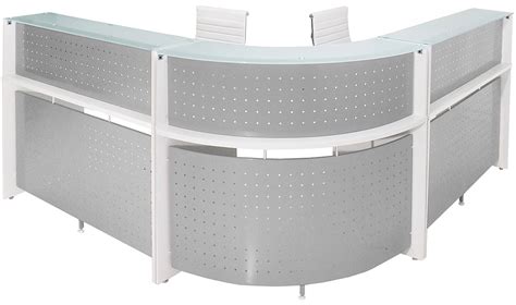 And from the bottom of the desk to the floor it should be roughly 60 cm. White Curved L-Shaped Glass Top Reception Desk