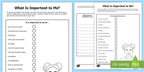 What Is Important To Me Worksheets Teacher Made