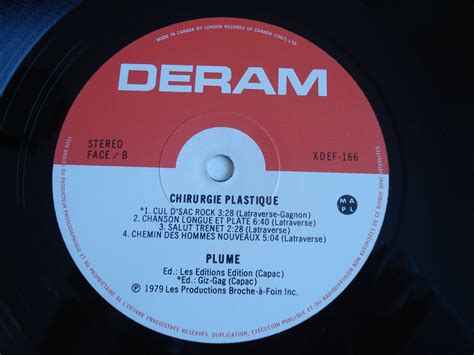Vinyle Plume Latraverse Chirurgie Plastique 1980 Music
