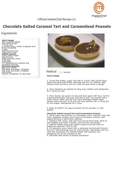 The olive oil doesn't just bring its resonant flavour to the mousse, it creates its smooth, soft texture. Chocolate Salted Caramel tart (Masterchef Australia Recipe ...