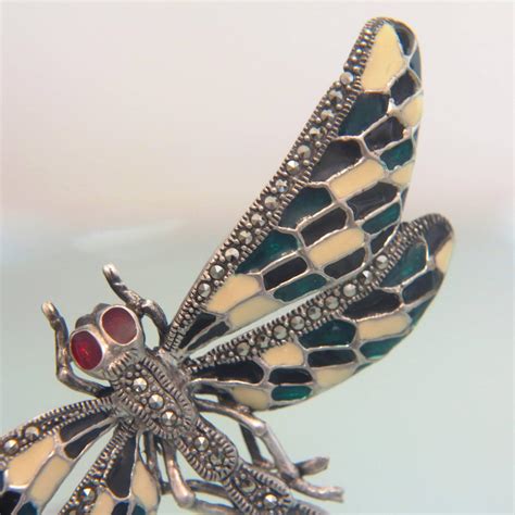 Art Nouveau Enamel Dragonfly Brooch With Marcasites Silver From Akaham