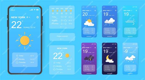 Premium Vector Mobile Weather App Interface Design Gui Elements For