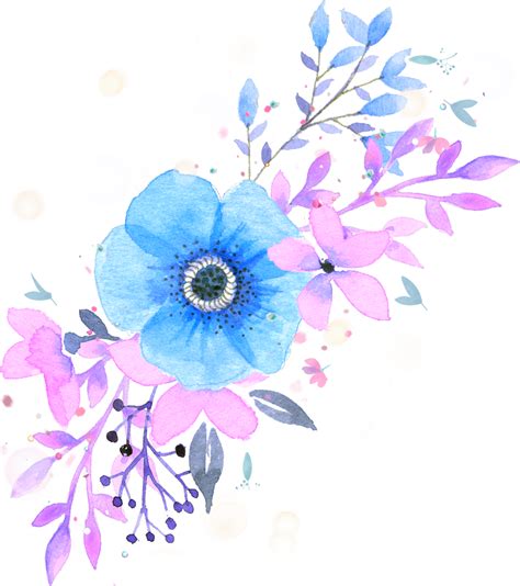 Download Blue And Pink Watercolor Flowers Hd Png Download Vhv