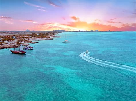 Aerial From Aruba Island In The Caribbean Sea At Sunset