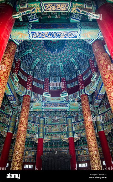 Beijing China Ornately Decorated Interior Of The Temple Of Heaven