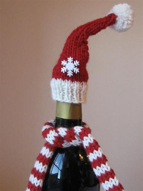 Hand Knit Wine Bottle Hat And Scarf Set Christmas Knitting