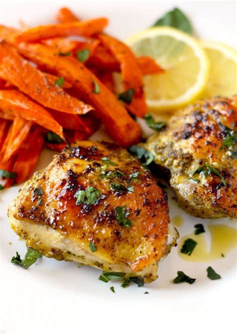Sticky baked chicken thighs is what you make when you need a quick and easy recipe for boneless skinless chicken thighs. These golden, moist and tender lemon and herb roasted chicken thighs are packed with so much ...