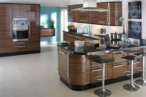 Outfit your kitchen with modern and contemporary finishes combined with the best casework, glides and hinges on the market for a custom quality cabinet. Apollo Dark Walnut High Gloss Kitchen Design Idea Ipc402 ...