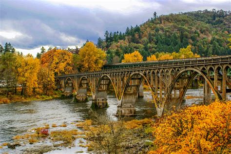 Autumn Landscape And Bridge In Oregon Image Free Stock Photo Public