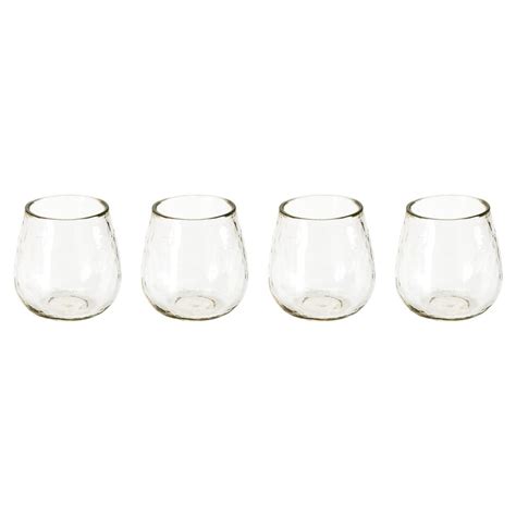 Olly Modern Classic Artisan Clear Hammered Stemless Wine Glasses Set Of 4