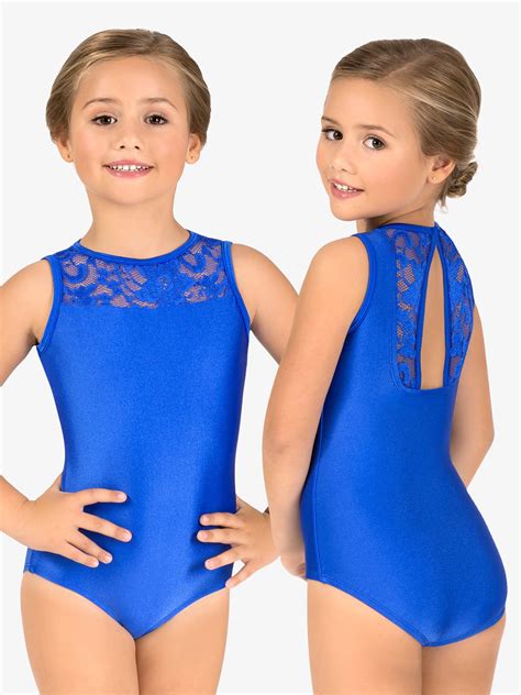 Girls Emballe Lace Boatneck Tank Leotard Leotards Double Platinum