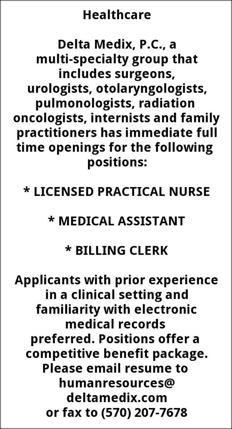 Licensed Practical Nurse Medical Assistant Delta Medix Scranton Pa