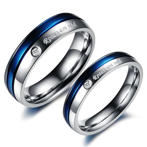 Fashion Korean Titanium Steel Couple Ring Crystal Cz Stone Rings Man