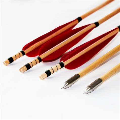 6pcs Wooden Arrows 84cm Wood Shaft Archery Traditional Real Red Turkey