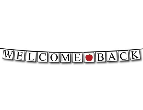 Printable Welcome Back Banner Red Apple School Teacher Etsy