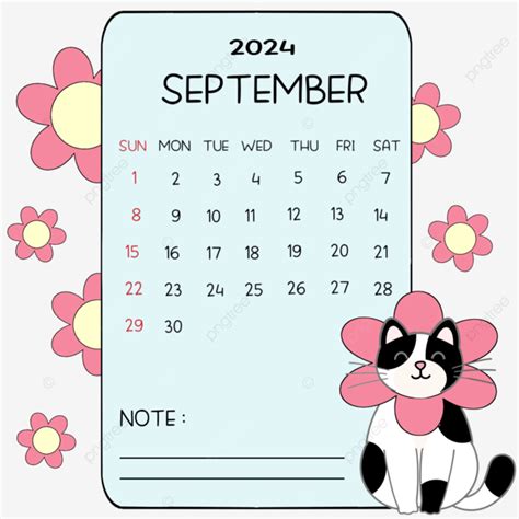 September 2024 Calendar Flower Cat 2024 Monthly Calendar September