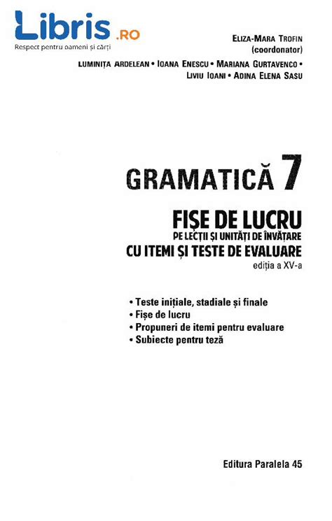 Pdf Gramatica Clasa 7 Fise De Lucru Ed2018 2019 Cu Iteme Si