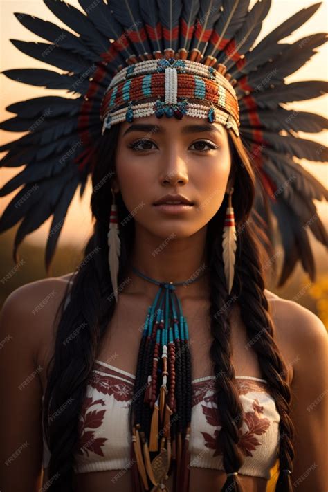 premium ai image beautiful sexy native american woman in traditional tribal costume
