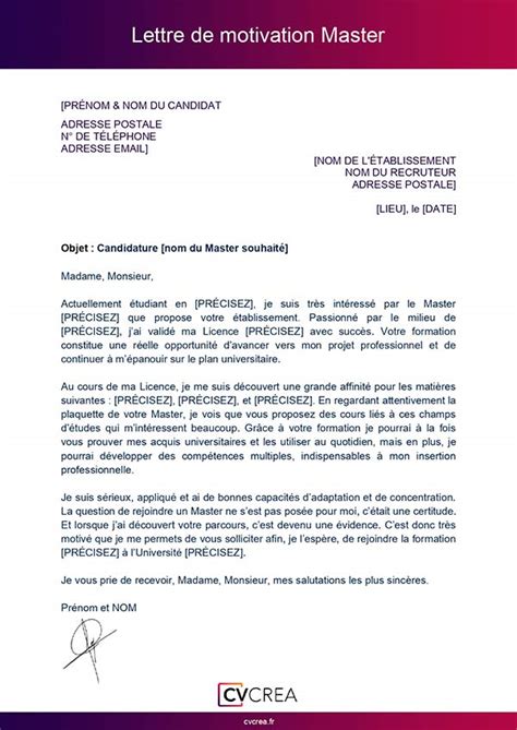 Lettre de Motivation Master  Exemple à Télécharger (2023)