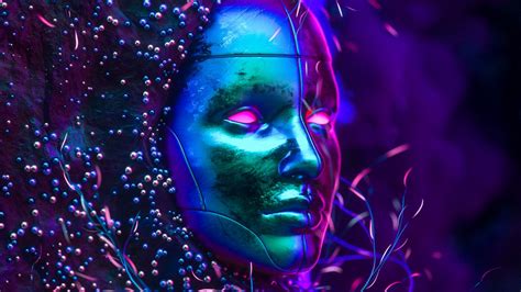 Wallpaper Mask Neon Glitter Art Hd Picture Image