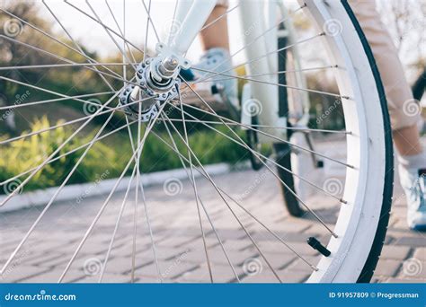 Closeup Of Bike Wheel With Chrome Spokes Stock Image Image Of Spoke