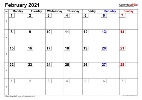 No pdf viewer is required. Calendar February 2021 UK with Excel, Word and PDF templates