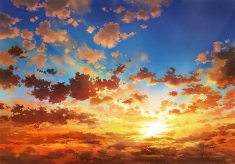 Hd Wallpaper Anime Landscape Sunset Clouds Sky Cloud Sky Beauty