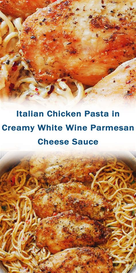 So simple to make, the key to this recipe is the white wine which transforms into an incredible broth by braising the chicken slowly in it so the chicken is. Italian Chicken Pasta in Creamy White Wine Parmesan Cheese ...