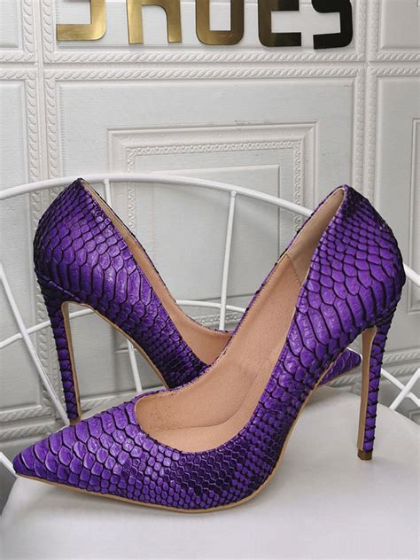 Womens Purple Pumps Stiletto Heel Pointed Toe Pu Leather Casual High