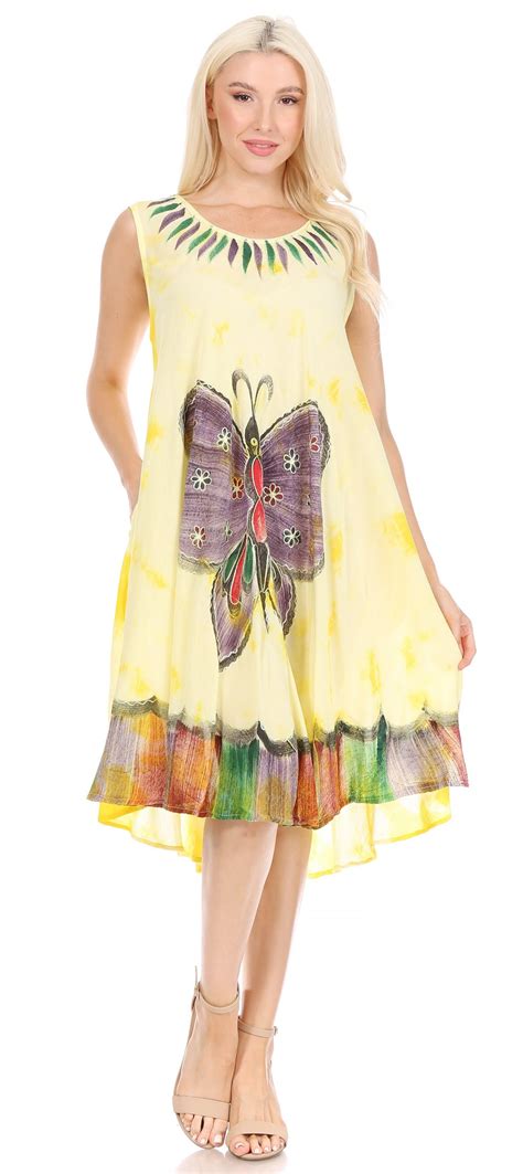 Sakkas Butterfly Tie Dye Tank Sheath Caftan Mid Length Dress