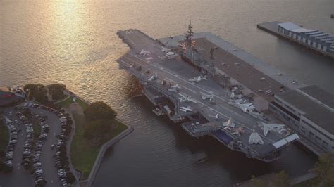 4k Stock Footage Aerial Video Orbit Of The Uss Midway A Naval Aircraft